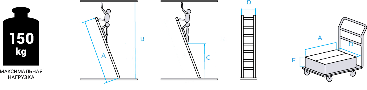 Схема: Лестница алюминиевая односекционная ступени 80 мм nv3211