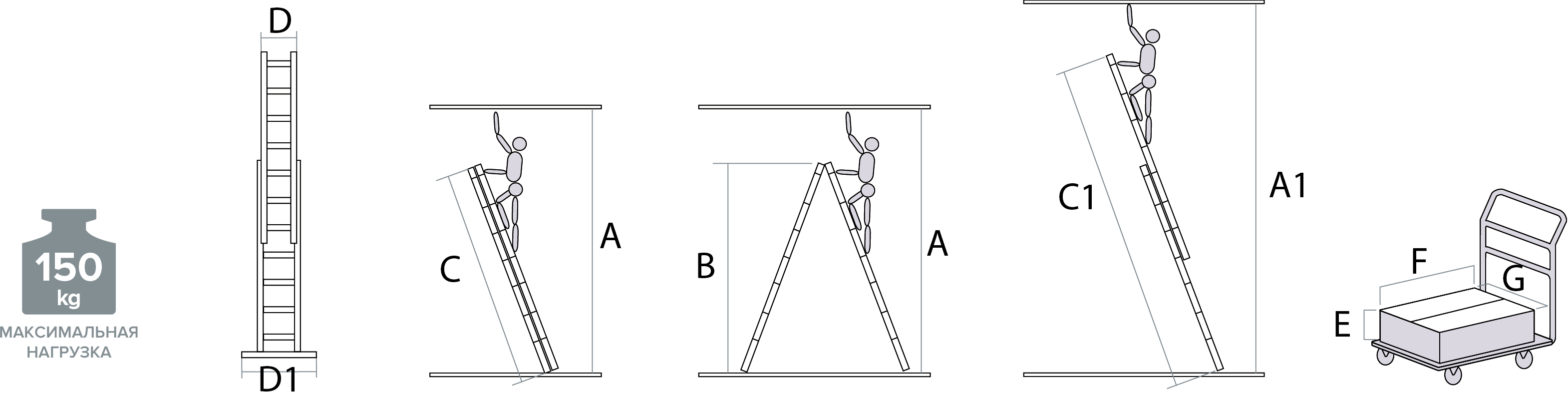 Схема: Лестница алюминиевая двухсекционная NV