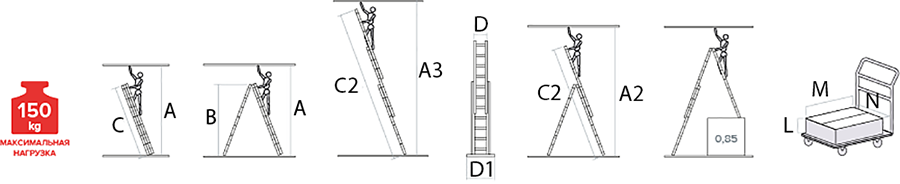 Схема: Лестница алюминиевая трехсекционная NV1230