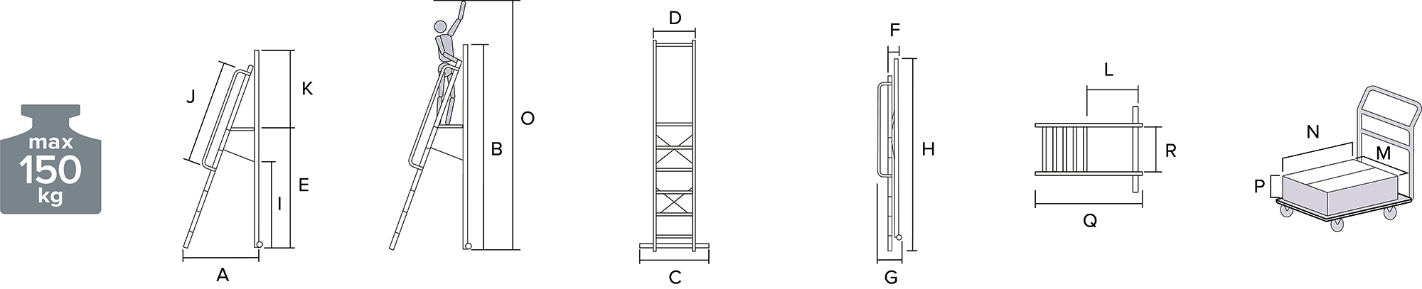 Схема: Лестница-стремянка передвижная складная с платформой 450x450 мм и поручнями NV1540