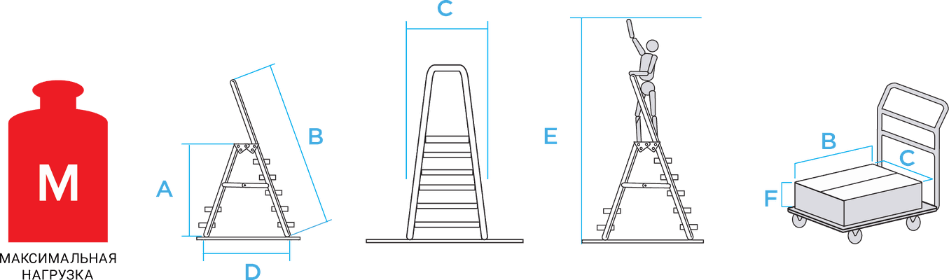 Схема: профессиональная алюминиевая стремянка с площадкой 350x260 мм nv3130