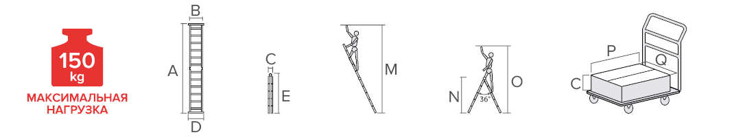 Схема: Профессиональная алюминиевая двухсекционная шарнирная лестница NV 3310