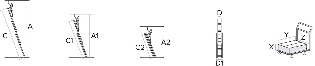 Схема: Индустриальная трёхсекционная выдвижная лестница NV5270