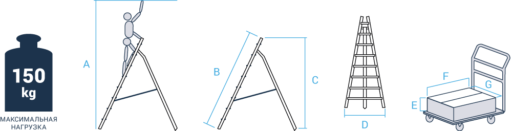 Схема: Профессиональная алюминиевая садовая стремянка со&nbsp;ступенями 130&nbsp;мм&nbsp;NV&nbsp;3199