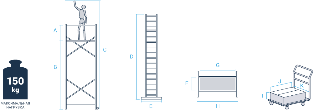 Схема: Профессиональная шарнирная вышка-тура с&nbsp;рабочей высотой до&nbsp;5,5&nbsp;м&nbsp;NV3440