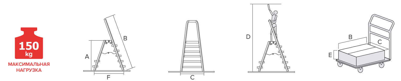 Схема: Профессиональная алюминиевая стремянка с&nbsp;площадкой 350×260 мм&nbsp;и&nbsp;органайзером NV&nbsp;3135