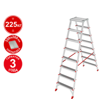 Стремянка профессиональная алюминиевая 2x8 ступеней двухсторонняя с площадкой 350х260 мм NV3121 Новая высота 3121208