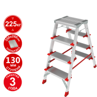 Стремянка профессиональная алюминиевая двухсторонняя 2x4 ступени 130 мм площадка 260 мм NV3127 Новая высота 3127204