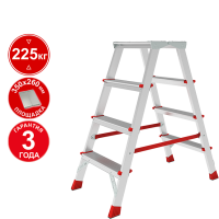 Стремянка профессиональная алюминиевая 2x4 ступени двухсторонняя с площадкой 350х260 мм NV3121 Новая высота 3121204