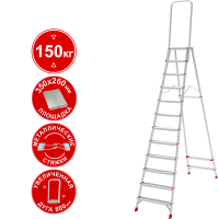 Стремянка профессиональная алюминиевая 12 ступеней площадка 350х260 мм дуга безопасности 800 мм NV3136 Новая высота 3136112