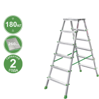 Стремянка алюминиевая двухсторонняя 2x6 ступеней площадка 260мм NV 212 Новая высота 2120206