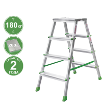 Стремянка алюминиевая двухсторонняя 2x4 ступени площадка 260мм NV 212 Новая высота 2120204