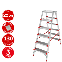 Стремянка профессиональная алюминиевая двухсторонняя 2x6 ступеней 130 мм площадка 260 мм NV3127 Новая высота 3127206