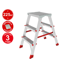 Стремянка профессиональная алюминиевая 2x3 ступени двухсторонняя с площадкой 350х260 мм NV3121 Новая высота 3121203