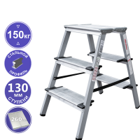 Стремянка алюминий-сталь 2x3 ступени 130 мм с площадкой 260 мм NV1147 Новая высота 1147203