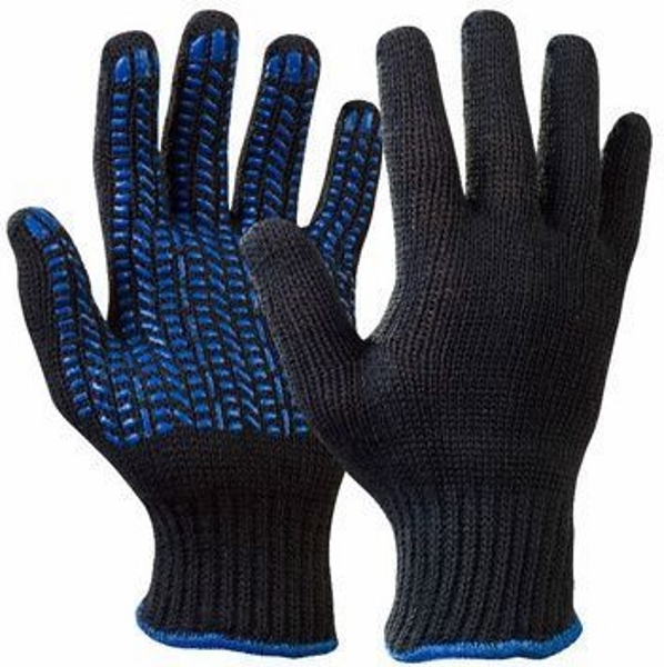 Перчатки х/б ЧЕРНОГО цвета с ПВХ покр. "Точка" из 5-ти нитей 10 кл. вяз.