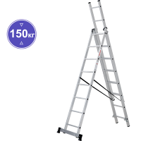 Лестница алюминиевая трехсекционная 3x8 ступеней NV123 Новая высота 1230308