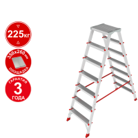 Стремянка профессиональная алюминиевая 2x7 ступеней двухсторонняя с площадкой 350х260 мм NV3121 Новая высота 3121207