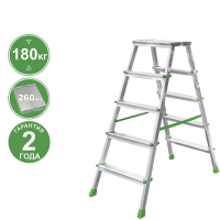 Стремянка алюминиевая двухсторонняя 2x5 ступеней площадка 260мм NV 212 Новая высота 2120205