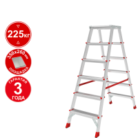 Стремянка профессиональная алюминиевая 2x6 ступеней двухсторонняя с площадкой 350х260 мм NV3121 Новая высота 3121206