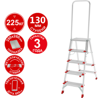 Стремянка профессиональная алюминиевая 5 ступеней 130мм площадка 350х260мм дуга безопасности 800мм Новая высота 3139105