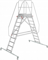 Индустриальная передвижная двухсторонняя лестница-подмости с платформой 2x10 ступеней NV5520 Новая высота 5520210