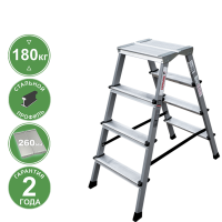 Стремянка алюминий-сталь двухсторонняя 2x4 ступени с площадкой 260 мм NV2140 Новая высота 2140204