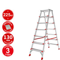 Стремянка профессиональная алюминиевая двухсторонняя 2x7 ступеней 130 мм площадка 260 мм NV3127 Новая высота 3127207