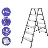 Стремянка алюминий-сталь 2x6 ступеней 130 мм с площадкой 260 мм NV1147 Новая высота 1147206