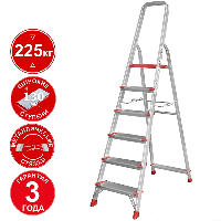Стремянка профессиональная алюминиевая 6 ступеней 130 мм металлические стяжки NV3119 Новая высота 3119106