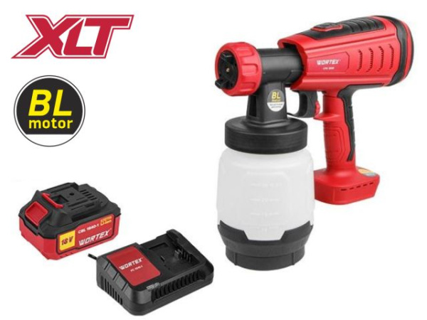 Аккумуляторный краскораспылитель WORTEX CPS 1808 в кор. ALL1 XLT SET БЕСЩЁТ.ДВИГ., 18 В, 1 акк., 4 Ач, 10 