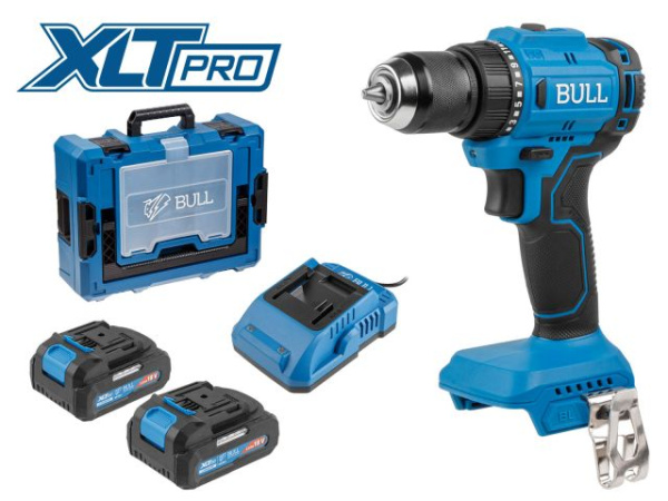 Аккумуляторный дрель-шуруповерт BULL SR 1803 Xcase XLTpro БЕСЩЕТ., 2x2 А*ч, 18 В, 45 Н*м, БЗП 10 мм 