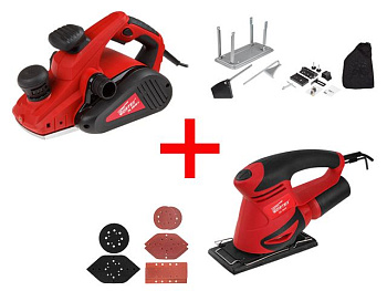 Рубанок электрический WORTEX PL 3515-1 в кор. + аксессуары +Виброшлифмашина WORTEX SS 1920 в кор. + набор насадок