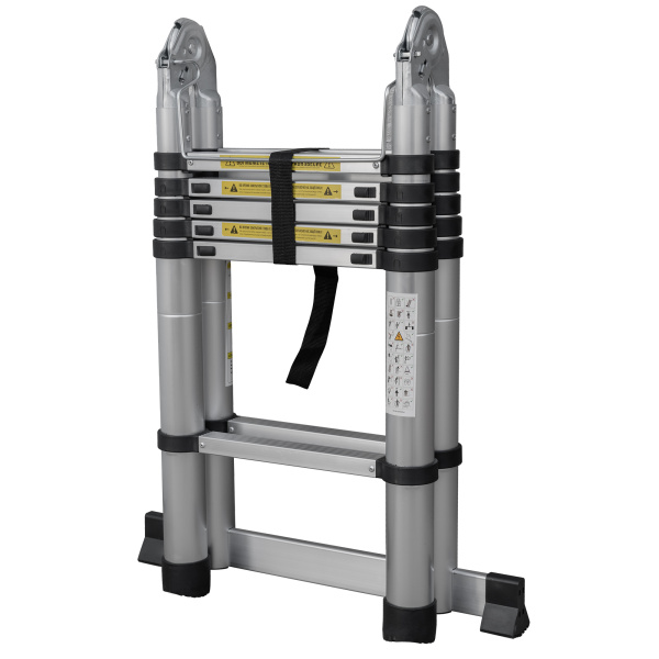 Лестница телескопическая 3,8/1,9 м двухсекционная алюминиевая 2x6 ступеней Новая Высота 2311206ТЛ