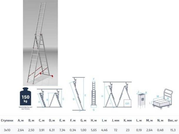 Лестница алюминиевая 3-х секционная 3х10 ступеней PRO STARTUL ST9942-10