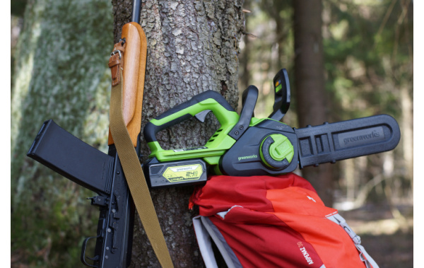 Пила цепная аккумуляторная G24CS25K4 24В (в комплекте АКБ 4А/ч + ЗУ) Greenworks