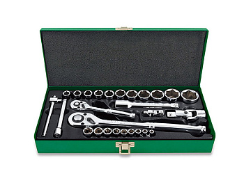 Набор головок 1/4" 1/2" 27предм. 6гр. метал.кейс TOPTUL