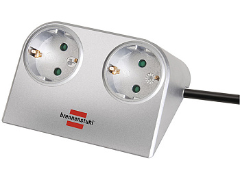 Удлинитель настол. 1,8м (2 роз., 3.3кВт, с/з, ПВС) серебристый Brennenstuhl Desktop-Power (провод 3х1,5мм2, сила тока 16А, с/з - с заземляющим контакт