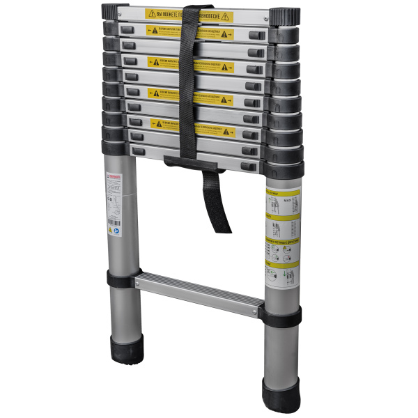 Лестница телескопическая 3,2 м односекционная алюминиевая 11 ступеней Новая Высота 2211111ТЛ