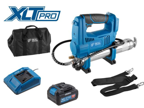 Аккум. шприц для смазки BULL CGG 6818 в кор. XLTpro SET 18 В, 690 атм., 255 г/мин, 1х4 А*ч, з/у 4 А 
