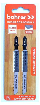 Пилка для лобзиков по ламинату T101B HCS прямой чистый рез (2шт.) Bohrer 37201012