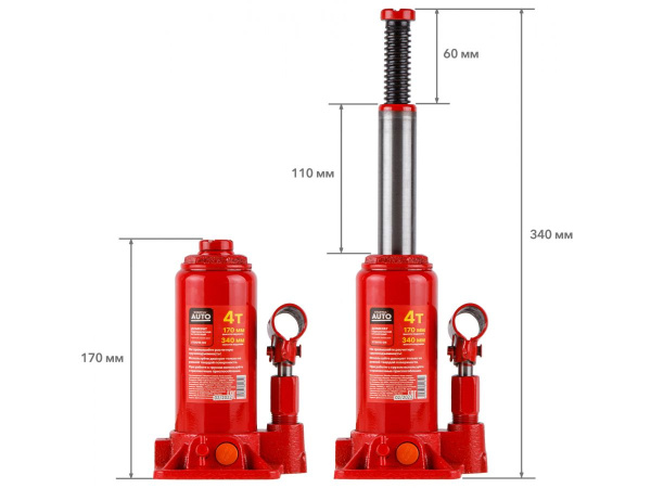 Домкрат гидравлический 4т бутылочный 170-340мм STARTUL AUTO (ST8018-04) (h min 170мм, h max 340мм)