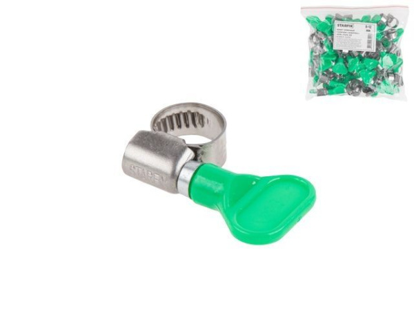 8-12 мм Хомут червячный с ключом бабочка нерж.сталь W2 (50 шт.)