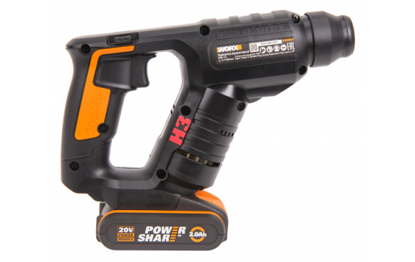 Перфоратор аккумуляторный WORX WX394.3, 20В, 2Ач х 1, кейс