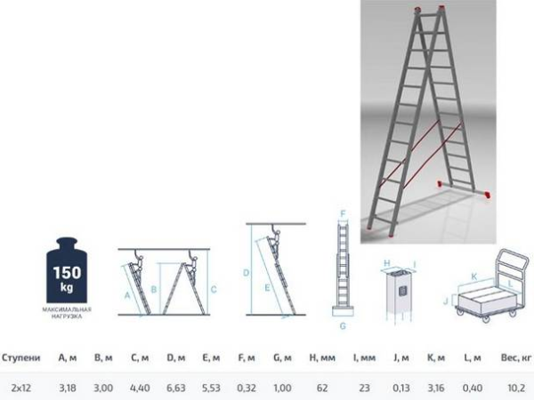 Лестница алюминиевая 2-х секционная 2х12 ступей PRO STARTUL ST9947-12