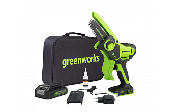 Мини-пила цепная аккумуляторная Greenworks G24MCS10K2 24В 