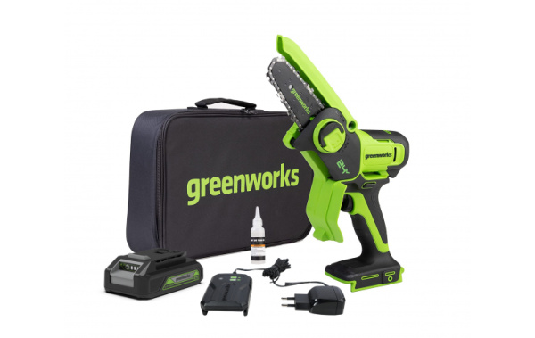 Мини-пила цепная аккумуляторная Greenworks G24MCS10K2 24В 