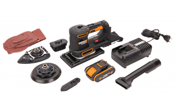 Виброшлифмашина аккумуляторная WORX WX820, 20В, 2Ач х 1,кейс