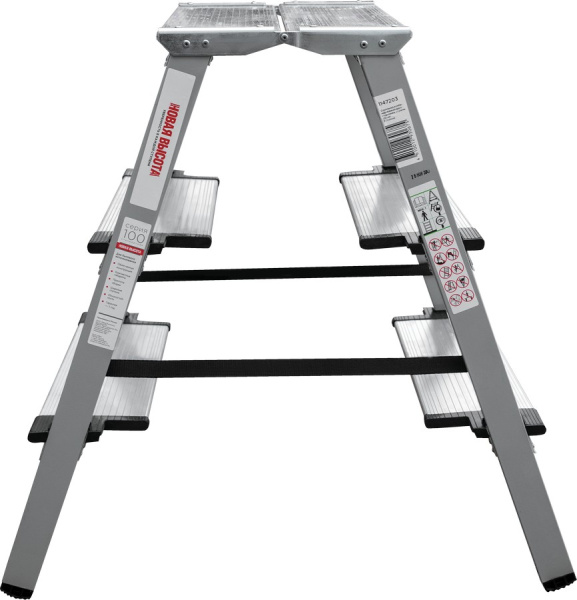 Стремянка алюминий-сталь 2x3 ступени 130 мм с площадкой 260 мм NV1147 Новая высота 1147203