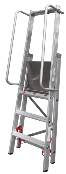 Стремянка алюминиевая 4 развальцованных ступеней 80 мм площадка 400х400 мм NV5170 Новая высота 5170104